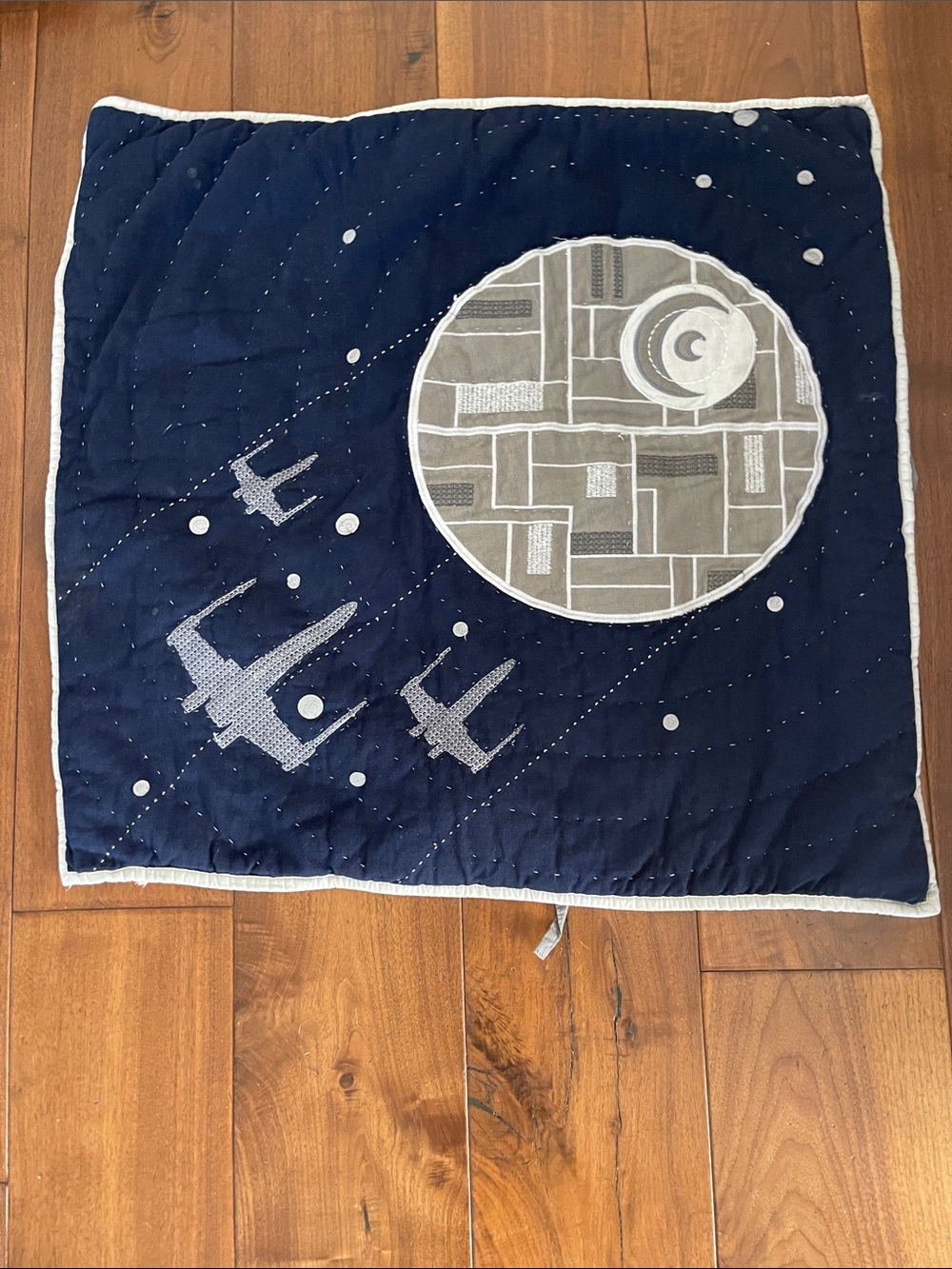 Pottery Barn Kids Navy Quilted Space Baby Blanket with Gray Moon